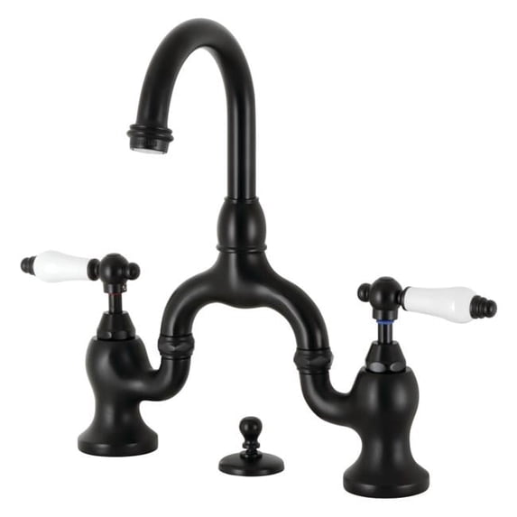 11.75 in. English Country Bridge Bathroom Faucet with Brass Pop-Up, Matte Black
