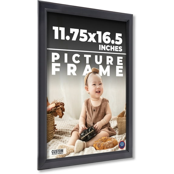 11.75x16.5 Frame Black Passaggi Solid Wood Picture Frame Width 1.5 Inches | Interior Frame Depth