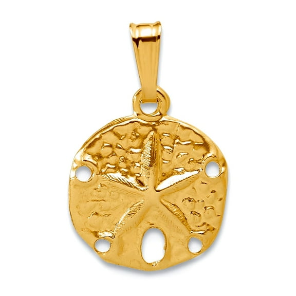 11.7mm 1/20 14k Gold Filled Textured Sand Dollar Pendant Necklace Pendant for Women - .2 Grams