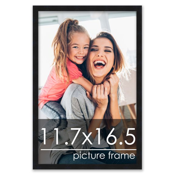 11.7x16.5 Black Wood Picture Frame - UV Acrylic, Foam Board Backing, Hanging Hardware