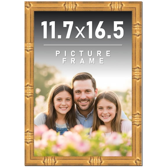 11.7x16.5 Frame Gold Bamboo Picture A3 Frame - Modern Photo Frame Includes UV Acrylic Shatter Guard