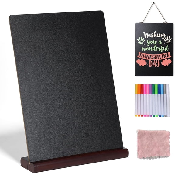 11.7x16.5 Inch Tabletop Chalkboard with Wood Base, Menu Chalkboard Stand, Message Board, Bar and Special Event Decorations, Hanging Double-Sided Chalkboards Sign for DIY Home Decoration-Walnut