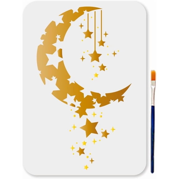 11.7x8.26inchs Reusable Moon Stars Painting Stencils Templates Moon Plastic Stencils Moon Hanging Stars PET Drawing Template for Art Craft Canvas Wall Home Decor Mixed Color