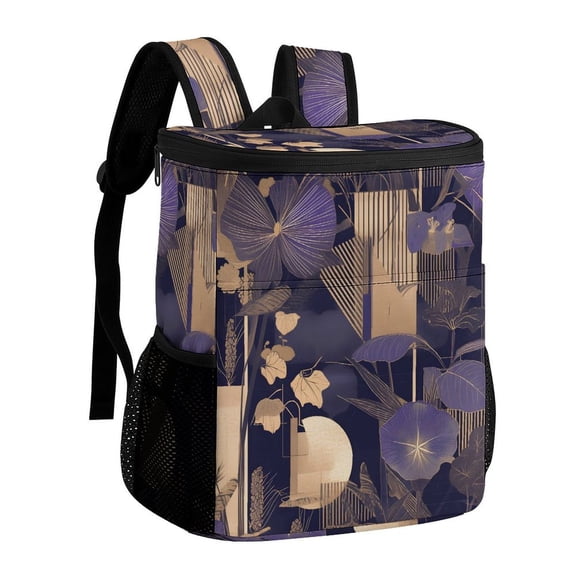 11.812.6in Ice Pack Backpack with Large Capacity Adjustable Shoulder Straps And Pockets on Both Sides DarkOrchid Geometric Lines Hand-drawn Sketch_1 32x30x18cm