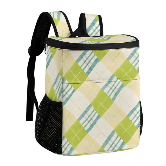 11.812.6in Ice Pack Backpack with Large Capacity Adjustable Shoulder Straps And Pockets on Both Sides Lime Houndstooth Hand-drawn Sketch_1 32x30x18cm