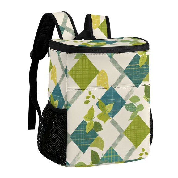 11.812.6in Ice Pack Backpack with Large Capacity Adjustable Shoulder Straps And Pockets on Both Sides Lime Houndstooth Hand-drawn Sketch_2 32x30x18cm