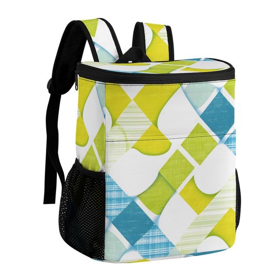 11.812.6in Ice Pack Backpack with Large Capacity Adjustable Shoulder Straps And Pockets on Both Sides Lime Houndstooth Hand-drawn Sketch_3 32x30x18cm