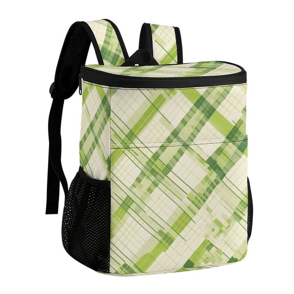 11.812.6in Ice Pack Backpack with Large Capacity Adjustable Shoulder Straps And Pockets on Both Sides Lime Houndstooth Hand-drawn Sketch_4 32x30x18cm