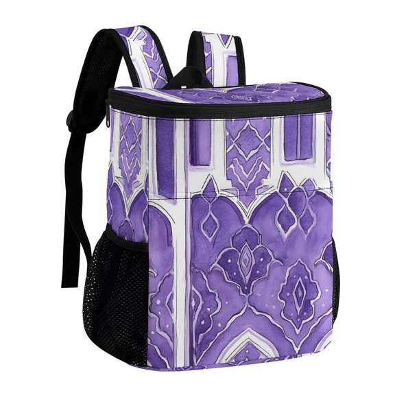 11.812.6in Ice Pack Backpack with Large Capacity Adjustable Shoulder Straps And Pockets on Both Sides MediumPurple Moroccan Trellis Hand-drawn Sketch_4 32x30x18cm