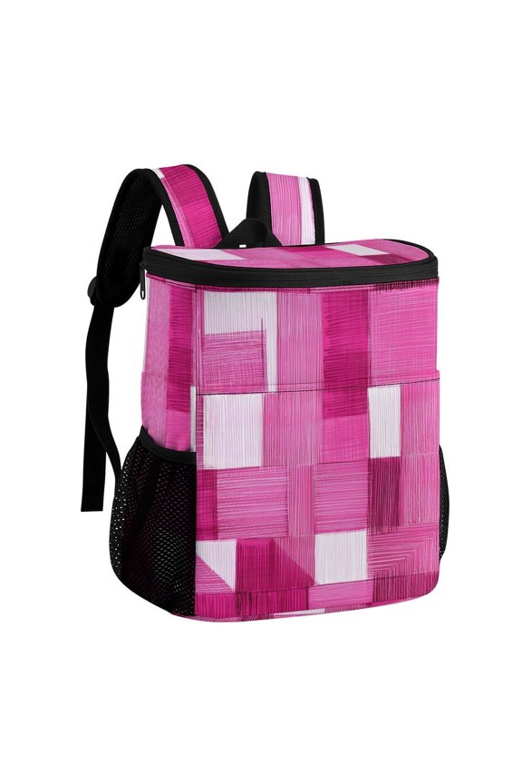 11.812.6in Ice Pack Backpack with Large Capacity Adjustable Shoulder Straps And Pockets on Both Sides Pink Abstract Houndstooth Hand-drawn Sketch_1 32x30x18cm