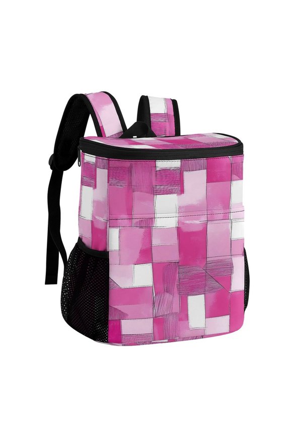 11.812.6in Ice Pack Backpack with Large Capacity Adjustable Shoulder Straps And Pockets on Both Sides Pink Abstract Houndstooth Hand-drawn Sketch_2 32x30x18cm