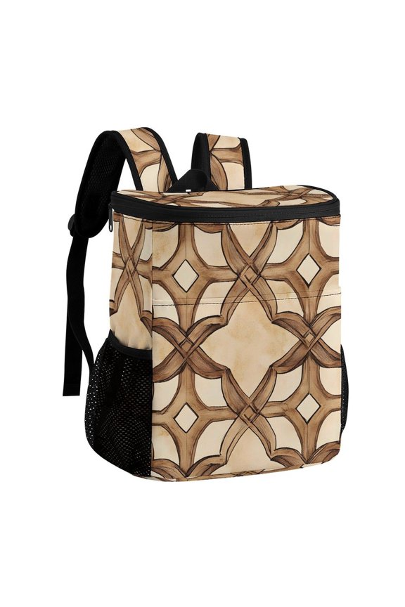 11.812.6in Ice Pack Backpack with Large Capacity Adjustable Shoulder Straps And Pockets on Both Sides SandyBrown Moroccan Trellis Hand-drawn Sketch_4 32x30x18cm
