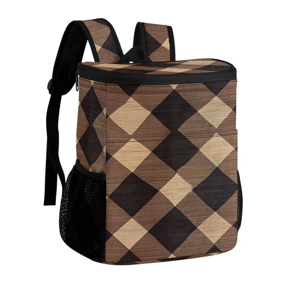 11.812.6in Ice Pack Backpack with Large Capacity Adjustable Shoulder Straps And Pockets on Both Sides Argyle Plaid Brown_4 32x30x18cm
