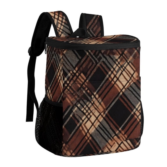 11.812.6in Ice Pack Backpack with Large Capacity Adjustable Shoulder Straps And Pockets on Both Sides Argyle Plaid SaddleBrown_1 32x30x18cm