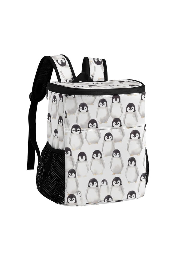 11.812.6in Ice Pack Backpack with Large Capacity Adjustable Shoulder Straps And Pockets on Both Sides Cute Baby Penguins 32x30x18cm