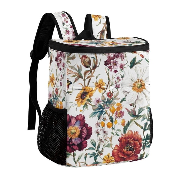 11.812.6in Ice Pack Backpack with Large Capacity Adjustable Shoulder Straps And Pockets on Both Sides Flowers 32x30x18cm