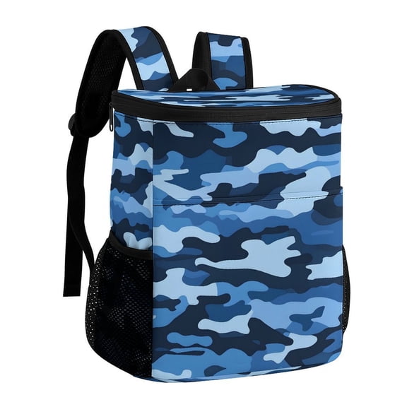 11.812.6in Ice Pack Backpack with Large Capacity Adjustable Shoulder Straps And Pockets on Both Sides Vector Camouflage Pattern Blue_1 32x30x18cm