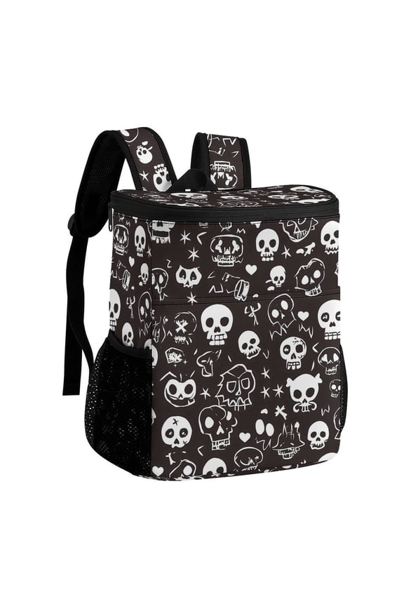 11.812.6in Ice Pack Backpack with Large Capacity Adjustable Shoulder Straps And Pockets on Both Sides Weird Skull Head 32x30x18cm