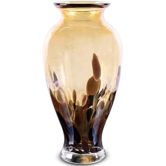 11.8" Tall Blown Amber Gold Glass Vase, Amber Opaque Glass Vase, Unique Design Wide Mouth Art Decoration for Home, Living Room, Dining Table, Pampas Grass Decor (Amber Gold)