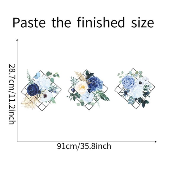 11.8*37.4inGrid Background Flower Wall Sticker,Peony Flower Self Adhesive Wall Sticker with Black Grid,Rustic Peony Flower Peel and Stick Wall Sticker Great for Bedroom Living Room Wall Decoration