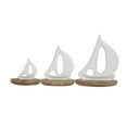 thumbnail image 1 of 11", 8", 6"H White Wood Sail Boat Sculpture with Wood Base, by DecMode (3 Count), 1 of 10