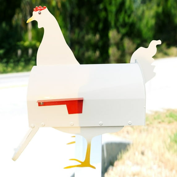 11.8×7.8In Metal Rooster Mailbox Yard Decor, Metal Chicken Garden Sculptures, Metal Iron Chicken Ornament, Chicken Farm Art Deco Vertical Ornament for Backyard Patio Kitchen Decor (1Pc)