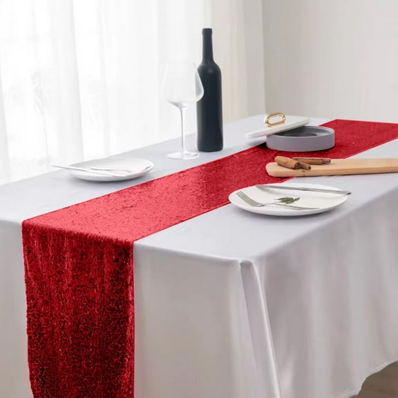 11.8 × 70.87inch Glitter Sequin Table Runner, Sparkling Dining Table Runners, Rectangle Tablecloth for Birthday Wedding Engagement Holiday Celebration Bridal Shower Party Supplies