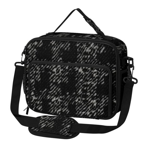 11.89.6in Large Capacity Rectangular Lunch Bag Durable Storage Convenient Thermal Insulation And Cold Pocket Design Black Houndstooth Vintage Texture_2
