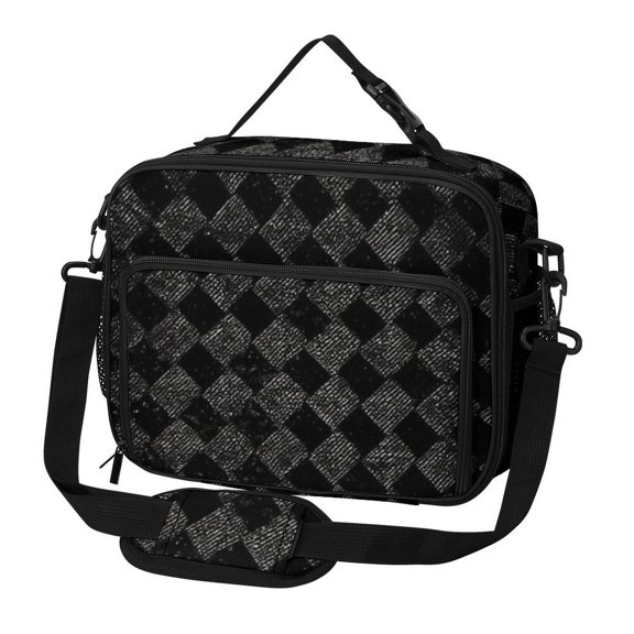 11.89.6in Large Capacity Rectangular Lunch Bag Durable Storage Convenient Thermal Insulation And Cold Pocket Design Black Houndstooth Vintage Texture_85706_1