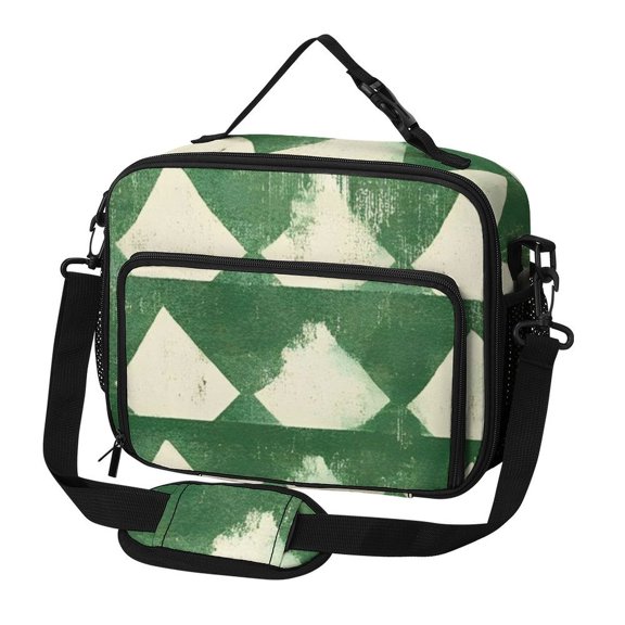 11.89.6in Large Capacity Rectangular Lunch Bag Durable Storage Convenient Thermal Insulation And Cold Pocket Design Green Houndstooth Vintage Texture Hand-drawn Sketch_3
