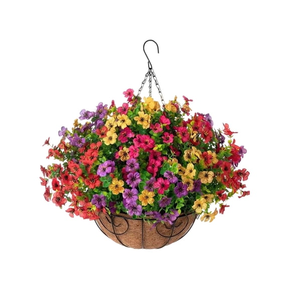 11.8×9.84 Inch Artificial Flower Hanging Basket, Full Bloom Pastoral Floral Decor, No Water Needed Indoor Outdoor Hanging Plant For Home Patio Porch