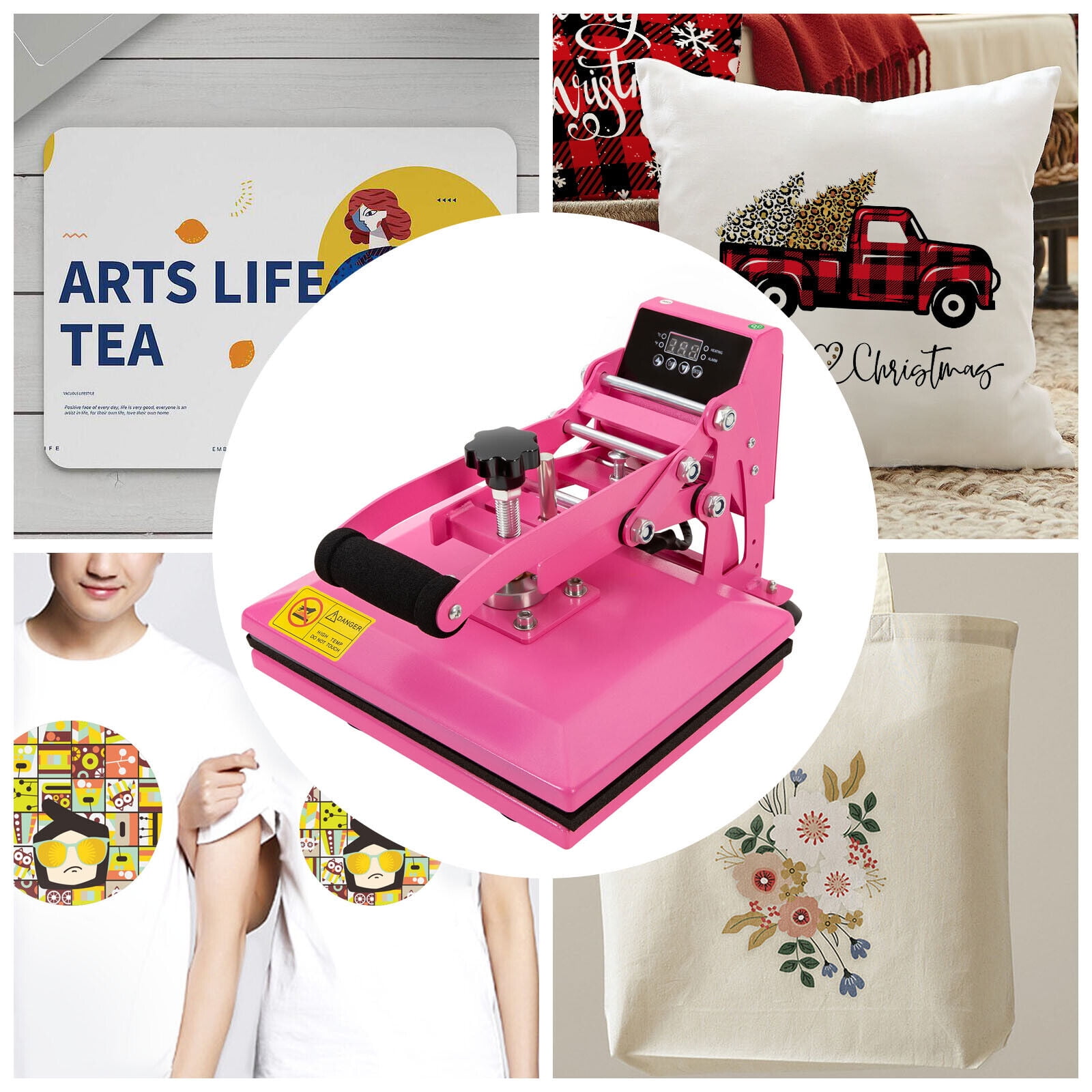 11.8*9inches Heat Press Machine 700W fit for DIY T Shirts, 0-400℃/0-752°F T Shirt Press Machine Pink