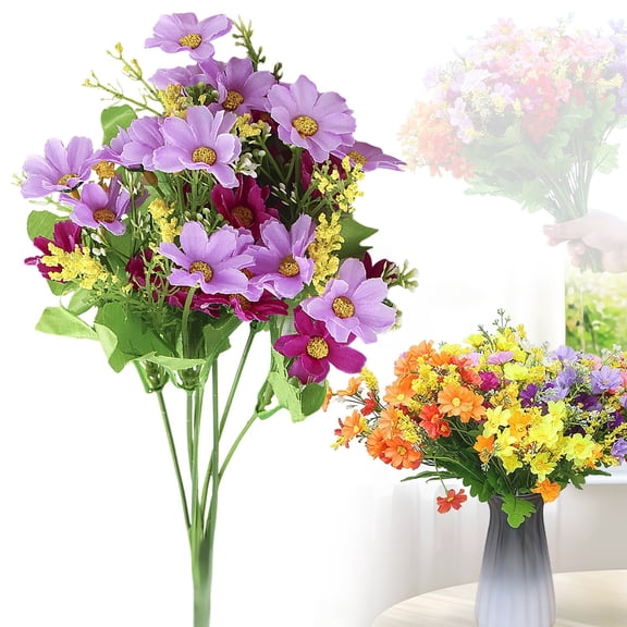 11.8" Artificial Daisies Flowers, 1 Bundle Fake Daisy Bouquet Cemetery Home Decor, Fake Silk Flower Arrangements Wedding Decor, Faux Flower Home Table Decor