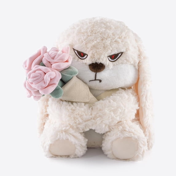 11.8" Bunny Plush Stuffed Animal with Removable Pink Rose Bouquet, Ultra-Soft Interactive Cuddly Rabbit Plushie Toy, Perfect Gift for Kids, Adults for Birthday, Valentine's Day Easter and Home Decor