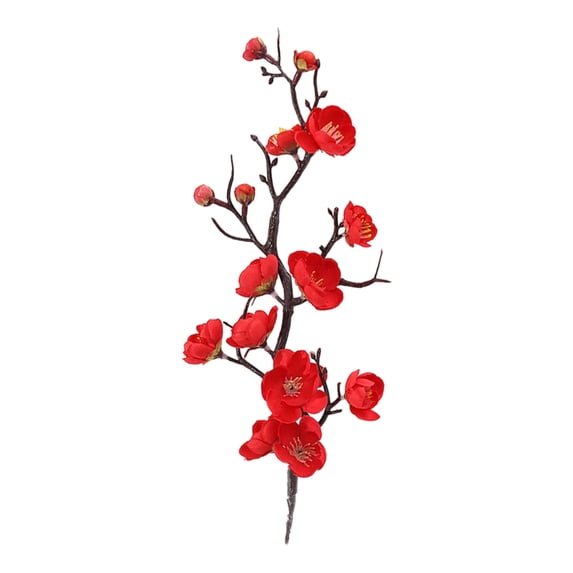 11.8" Cherry Blossom Branches Faux Cherry Flowers Peach Blossom Fake Silk Red Pink Flower Spring Flower Stem for Home Wedding Table Centerpiece Vase Decor, 1Pc, Multicolor(Red1,11.8x3")