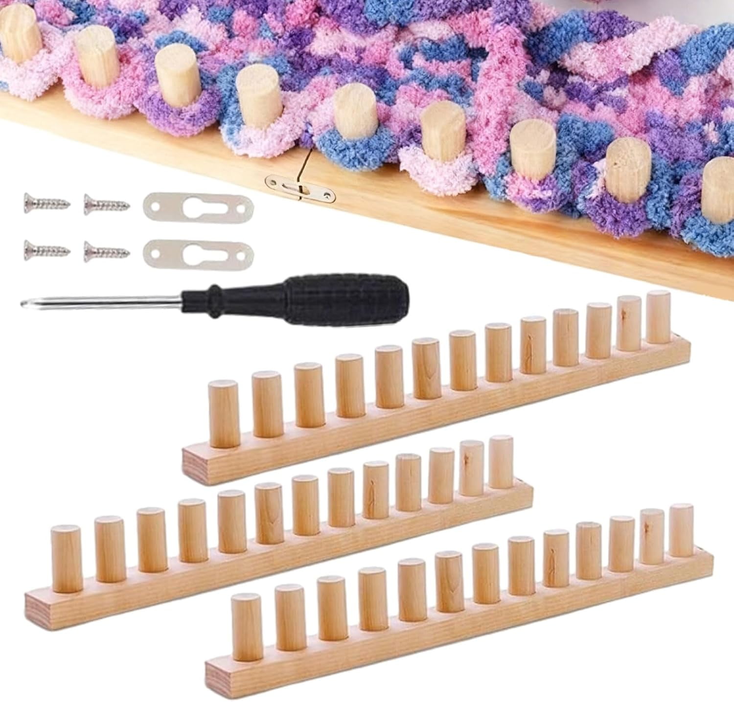11.8" Chunky Blanket Looms, Blanket Looms with Wooden Nails for Chunky Yarn, Portable DIY Hand Knitting Machine Suitable for Beginners, Applied to Coarse Blankets