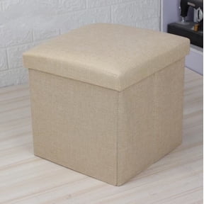 11.8" Collapsible Storage Ottomans, Square Space-Saving Storage Stool, Beige