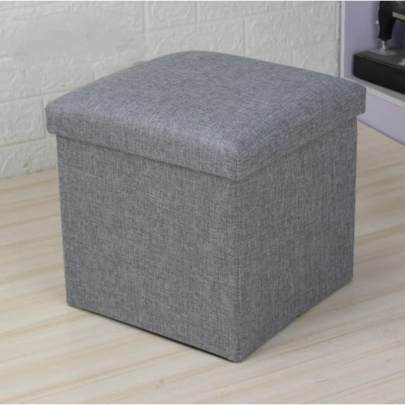 11.8" Collapsible Storage Ottomans, Square Space-Saving Storage Stool, Gray