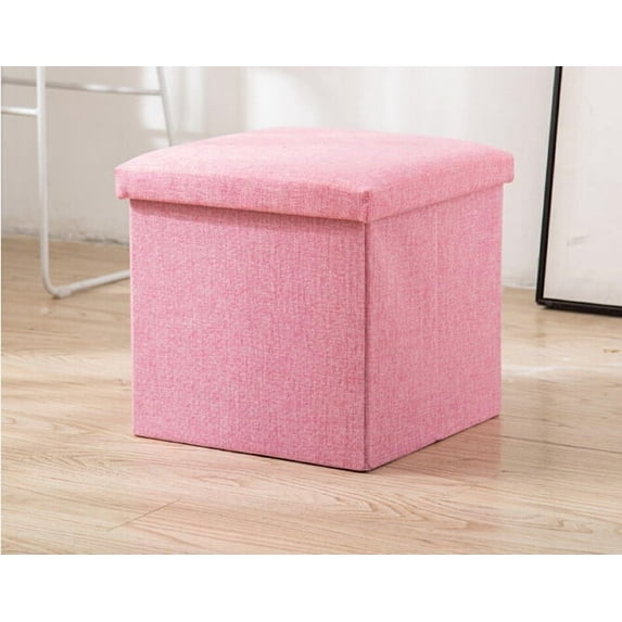 11.8" Collapsible Storage Ottomans, Square Space-Saving Storage Stool, Pink