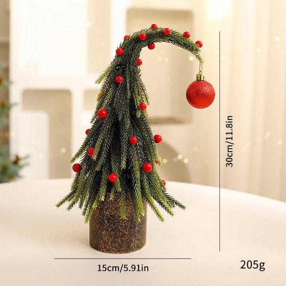 11.8" Crooked Neck Christmas Tree Figurine, DIY Handmade Fun Christmas Tree Decorations, Creative Elbow Tree potted Desktop Christmas Decoration, Home Office Holiday Room Decor