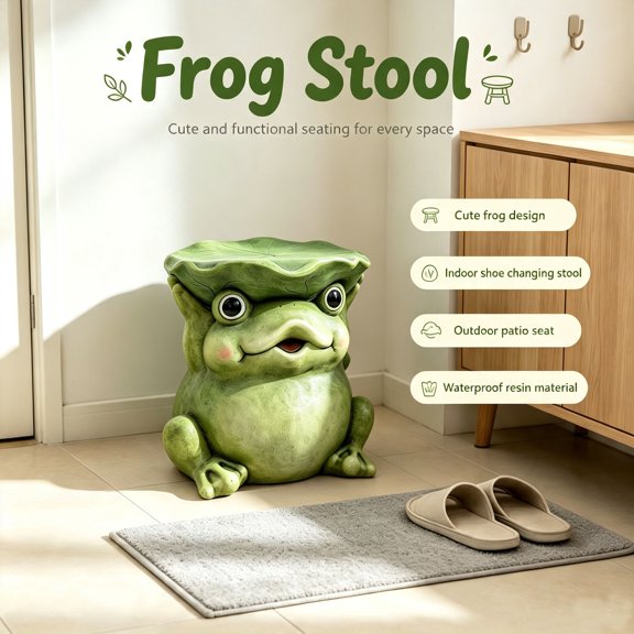 11.8" Cute Frog Side Table with Lotus Leaf Hat Top,Multi-Functional End Table for Patio,Garden,Porch,Living Room Home Decor,Moss Green