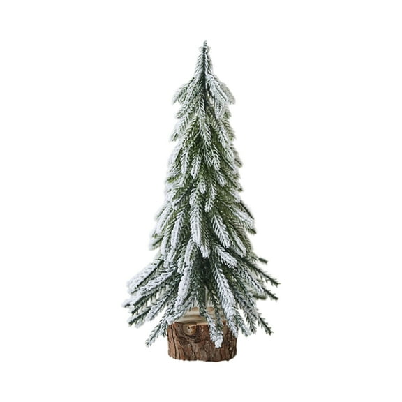 11.8" Desktop Snowy Pine Tree with Wood Base, Small Snow Flocked Christmas Tree for Table Desk Decor, Mini Xmas Tree for Home Office Bedroom Kitchen Holiday Party Decoration