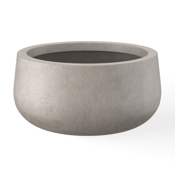 11.8" Dia Round Concrete Planter, Cement Plant Pots with Drainage Hole and Rubber Plug for Outdoor Indoor Garden Home, Modern Curvaceous Design, Weathered Concrete