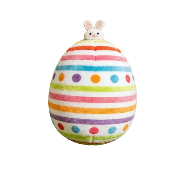 11.8" Easter Egg Plush Pillow with Bunny Topper, Colorful Striped & Polka Dot Stuffed Egg Cushion, PP Cotton Filled Easter Decor for Home Bed Couch Sofa, Easter Basket Stuffer & Spring Decoration