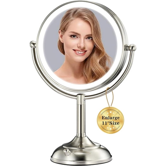 11.8" Extra Large 17" Tall Lighted Makeup Mirror, 1X/5X/10X 3-Sided Magnifying Mirror with 96 LEDs, 3 Color Dimmable Lights, 360 Swivel Dual Power Vanity Mirror, Nickel Finish Luxury Gift Box