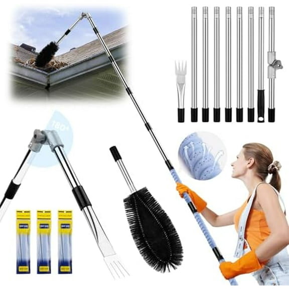 11.8 FT Gutter Cleaning Tools From The Ground, Adjustable Rain Gutter Cleaning Pole with Gutter Brush & Shovel, Roof Gutters Cleaner Tool with Grip Tapes$$Tools & Hardware Other