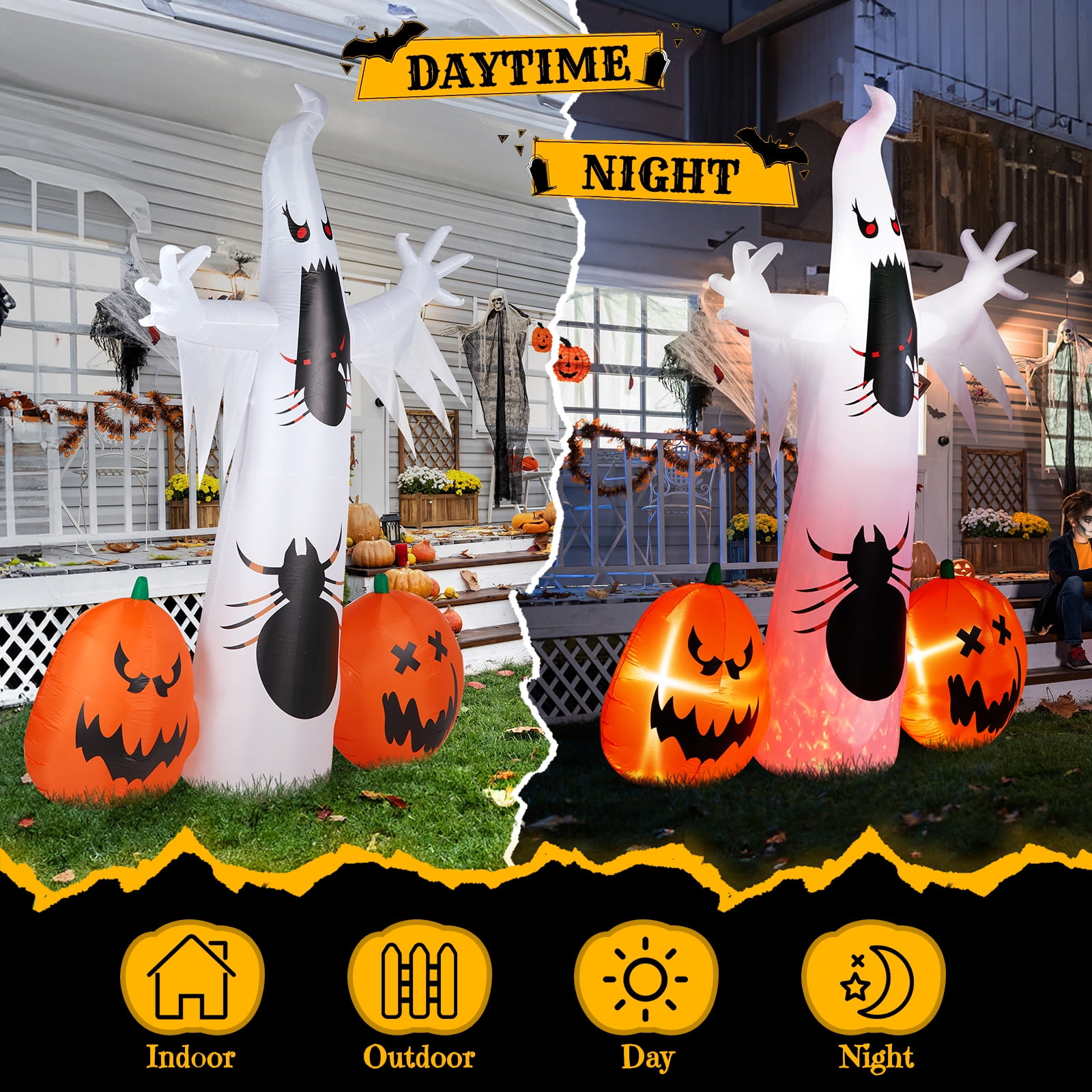 11.8 FT Halloween Inflatable Ghost Spider Pumpkin Decoration with LED Lights, Giant Blow-Up Yard Decor for Parties Quick-Inflate Includes Stakes/Ropes