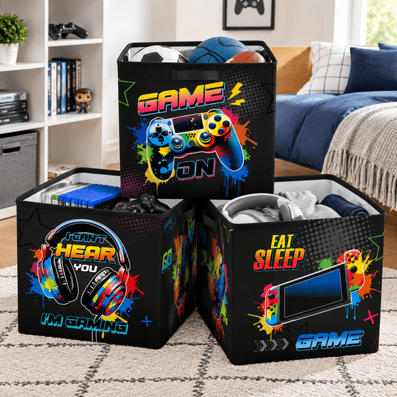 11.8" Gaming Storcube Organizer Set 3 Video Game Closet Clothes Bin Parent Teenager Box Chest Book Shbasket Graffiti