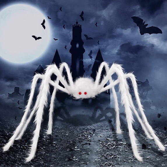 11.8" Giant White Furry Halloween Spider Prop, Bendable Legs Fake Tarantula with Red Eyes for Indoor Outdoor Yard Porch Haunted House Halloween Party Spooky Decor