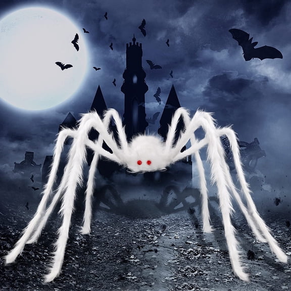11.8" Giant White Furry Halloween Spider Prop, Bendable Legs Fake Tarantula with Red Eyes for Indoor Outdoor Yard Porch Haunted House Halloween Party Spooky Decor